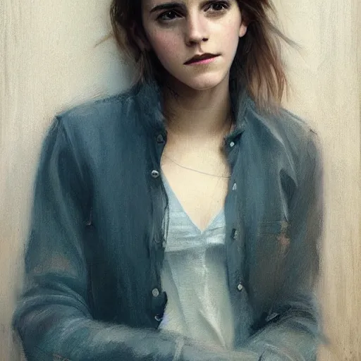 Image similar to emma watson by Richard Schmid by Jeremy Lipking by moebius by atey ghailan