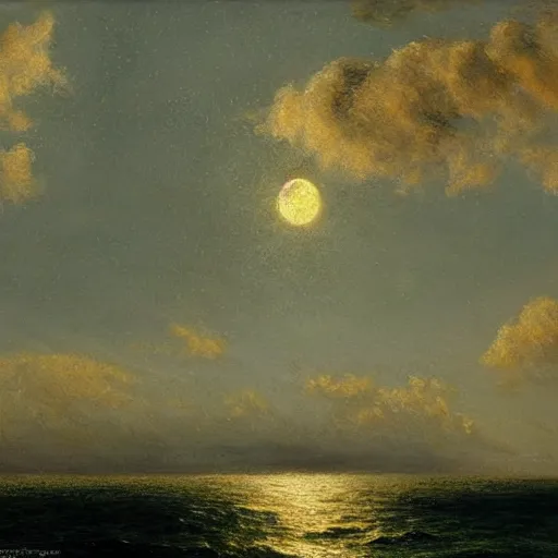 Image similar to a matte painting of the ocean at night with a full moon, an oil painting by Laurits Tuxen, deviantart, impressionism, deviantart