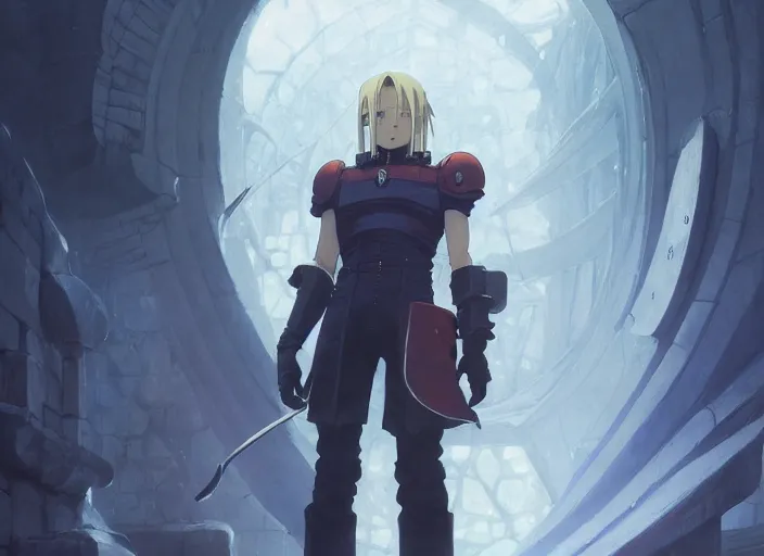 Image similar to highly detailed portrait of elric edward, in fullmetal alchemist, stephen bliss, 8 k, unreal engine, fantasy art by greg rutkowski, loish, rhads, ferdinand knab, makoto shinkai and lois van baarle, ilya kuvshinov, rossdraws, tom bagshaw, global illumination, radiant light, detailed and intricate environment