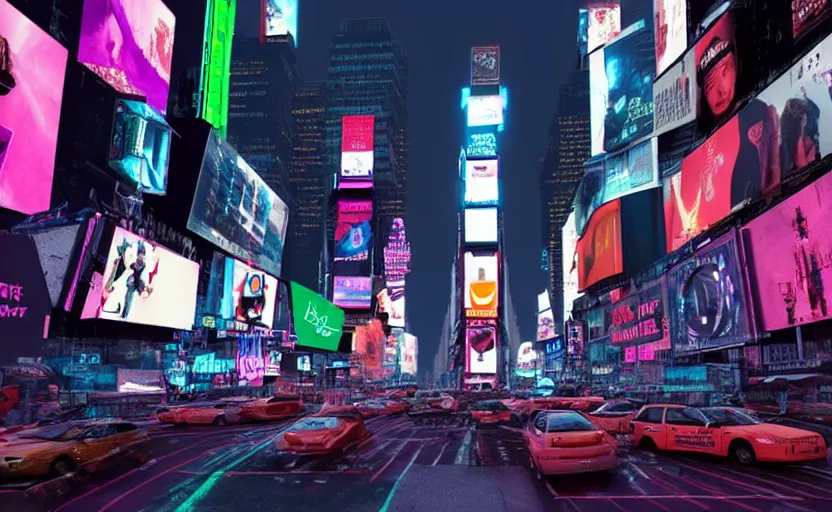 Image similar to Times Square in the year 2100, cyberpunk, neon