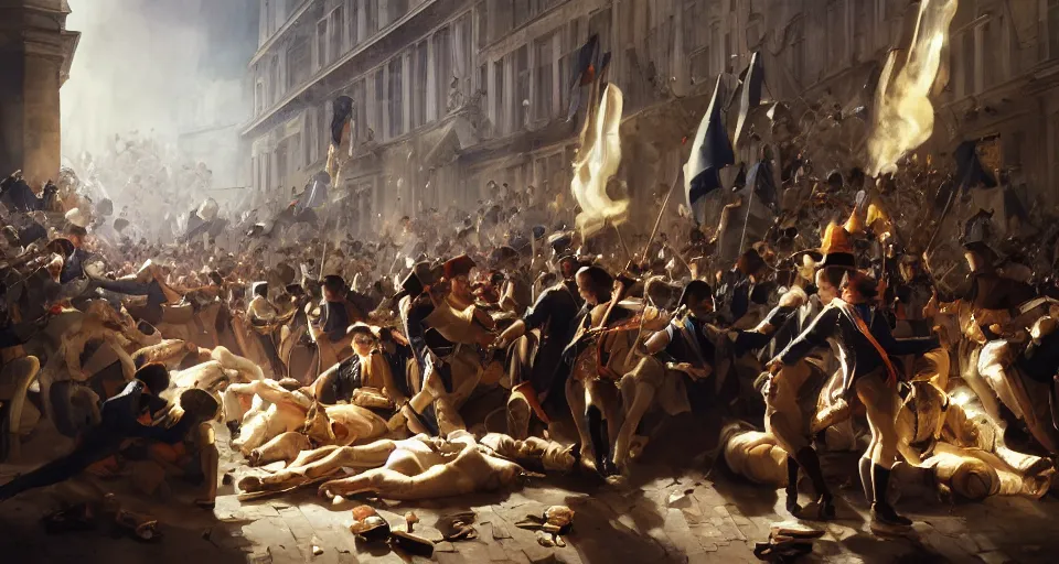 Image similar to french revolution, croissants instead of people, dramatic lighting, concept art, trending on artstation, 8 k