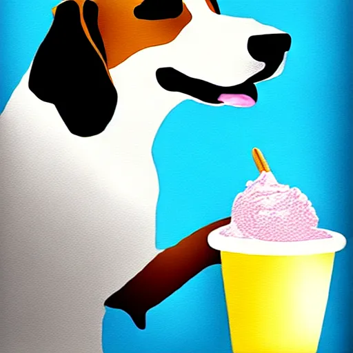 Image similar to painting of a dog eating ice cream