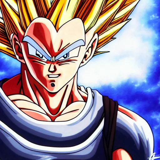 Image similar to ! dream ultra realistic portrait painting of a fusion of vegeta and sasuke art by akira toriyama, 4 k, dragon ball artstyle, cel shaded, highly detailed, epic lighting, full body