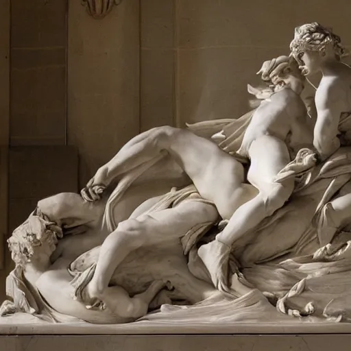 Prompt: The Rape of Proserpina, white marble highly detailed, sharp focus