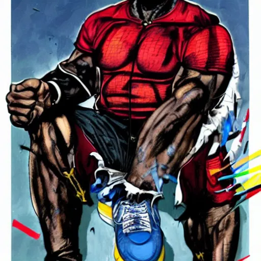 Prompt: a portrait of kanye west as a superhero by simon bisley, detailed