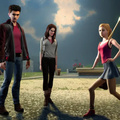 Prompt: high quality screenshot of upcoming Buffy the Vampire Slayer video game for PS5, Xbox Series X and PC