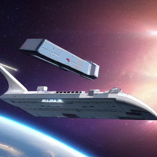 Image similar to a futuristic freighter spaceship in space