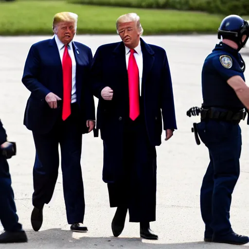 Image similar to Donald Trump appears as an arrested senior man at Mar-a-Lago, taken away by FBI, photo, press, high quality