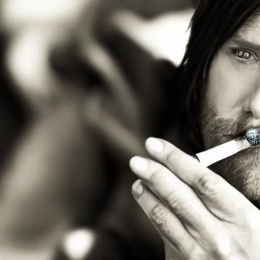 Image similar to close up portrait of matthew mercer smoking a cigarette