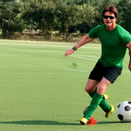 Image similar to tom cruise playing soccer in green jersey