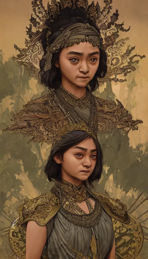 Prompt: ancient javanese arya stark, highly detailed, digital painting, artstation, concept art, smooth, sharp focus, illustration, ArtStation, art by artgerm and greg rutkowski and alphonse mucha and J. C. Leyendecker and Edmund Blair Leighton and Katsuhiro Otomo and Geof Darrow and Phil hale and Ashley wood and Ilya repin and Charlie Bowater