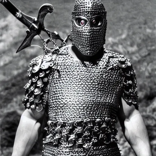 Prompt: a cyclops wearing chain mail shirt and holding a massive battle axe, high resolution film still