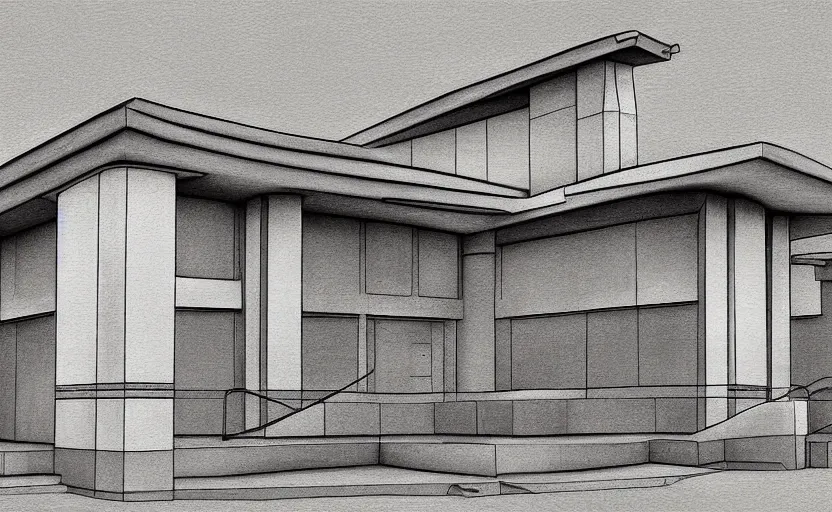 Prompt: Police station. By Frank Lloyd Wright,digital painting, highly detailded