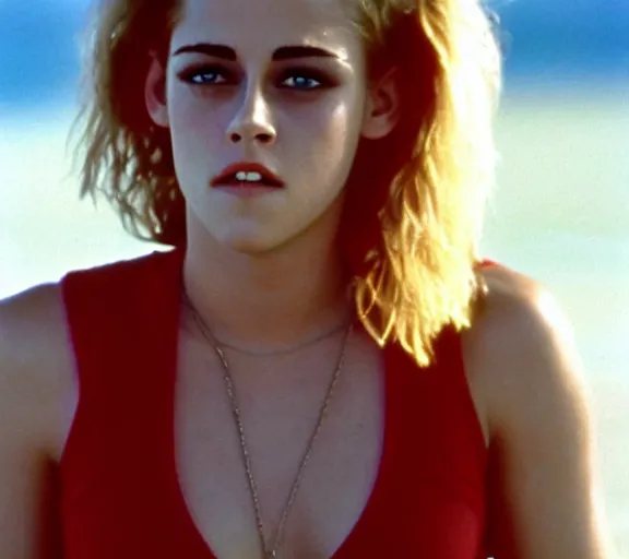 Image similar to color still shot of kristen stewart on baywatch 1 9 8 9 tv show, face closeup,