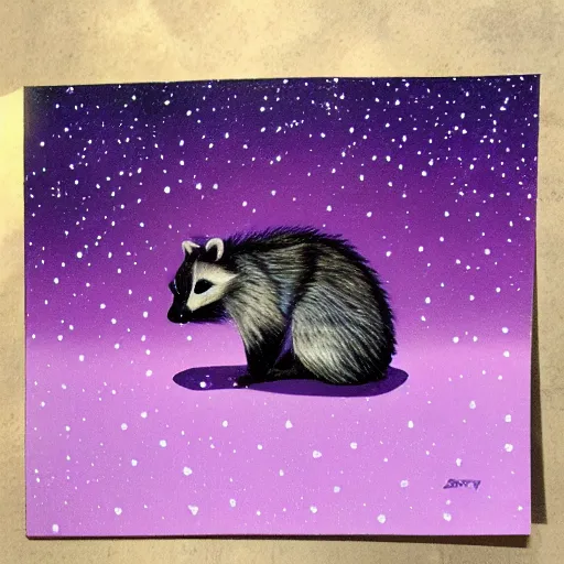 Image similar to purple raccoon in the stars