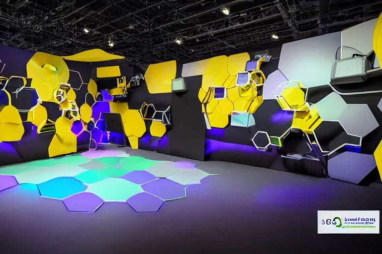 Prompt: hexagons everyware, corporate event, premium sotckphotos, studio light