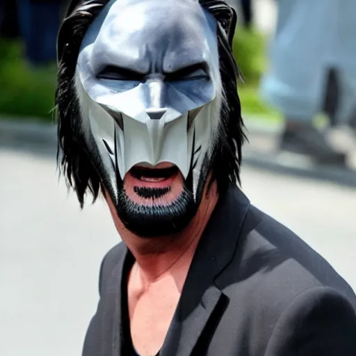 Prompt: Keanu Reeves in a Wolverine mask