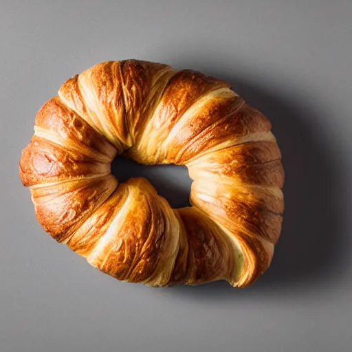 Image similar to professional studio photography of a croissant on a table, grey background, balanced lighting, xf iq 4, f / 1. 4, iso 2 0 0, 1 / 1 6 0 s, 8 k, raw, unedited, symmetrical balance, in - frame