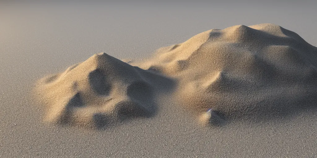 Image similar to pile of sand on a white surface, photorealistic, octane render, unreal engine 5, extreme quality, extremely detailed sand, realistic, realistic lighting, realistic shadows, white background, 100mm lens, trending on digital art station