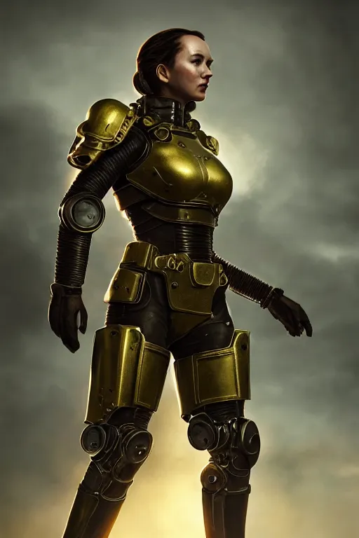 Image similar to unknown Fallout 5 character portrait, partially clothed in metal-plated ballistic armour, atmospheric lighting, painted, intricate, volumetric lighting, beautiful, golden hour, sharp focus, ultra detailed, by Leesha Hannigan, Ross Tran, Thierry Doizon, Kai Carpenter, Ignacio Fernández Ríos