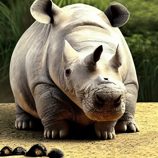 Prompt: a film still of a hamster and rhino hybrid realistic, detailed