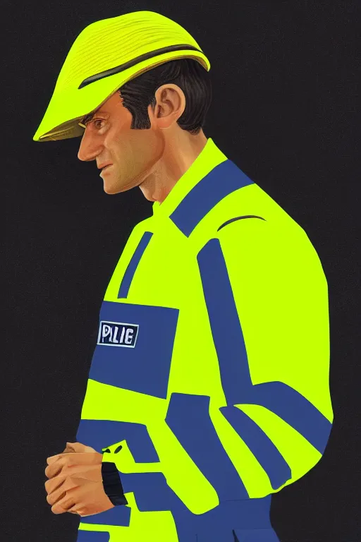 Prompt: emmanuel macron wearing a hivis police coat, highly detailed, digital art, sharp focus, trending on art station