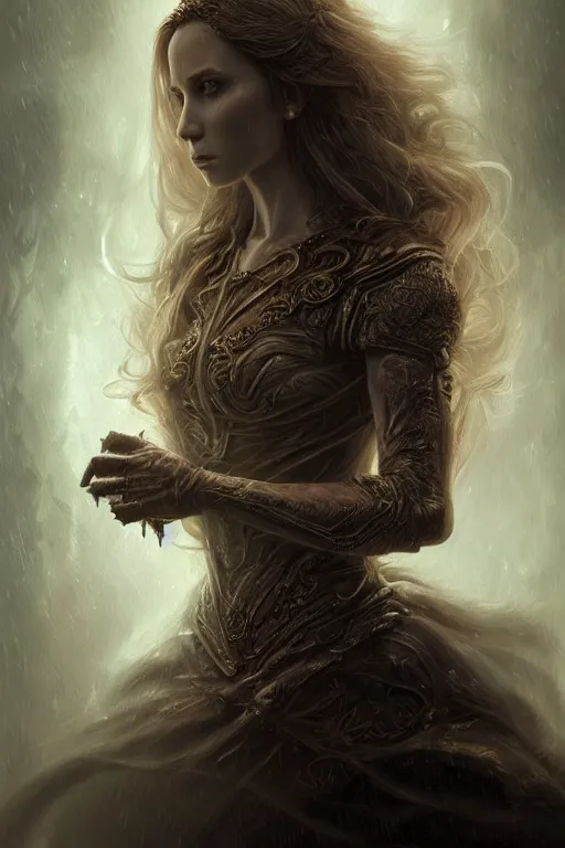 Prompt: Majestic and regal portrait of a female lady, intricate, epic, elegant, menacing, fantasy, highly detailed, digital painting, hard focus, beautiful volumetric lighting, epic light, ultra detailed, Horror, souls, ghosts, smoke by Leesha Hannigan, Ross Tran, Thierry Doizon, Kai Carpenter, Ignacio Fernández Ríos