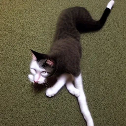 Image similar to a cat with long lady legs cooke