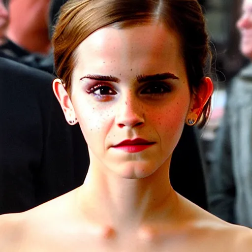 Image similar to emma watson with 4 eyes, 4 ears, 2 mouths