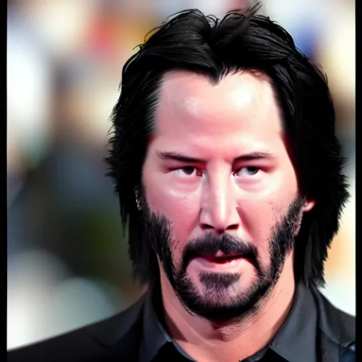 Image similar to Glowing purple eyes, Keanu Reeves