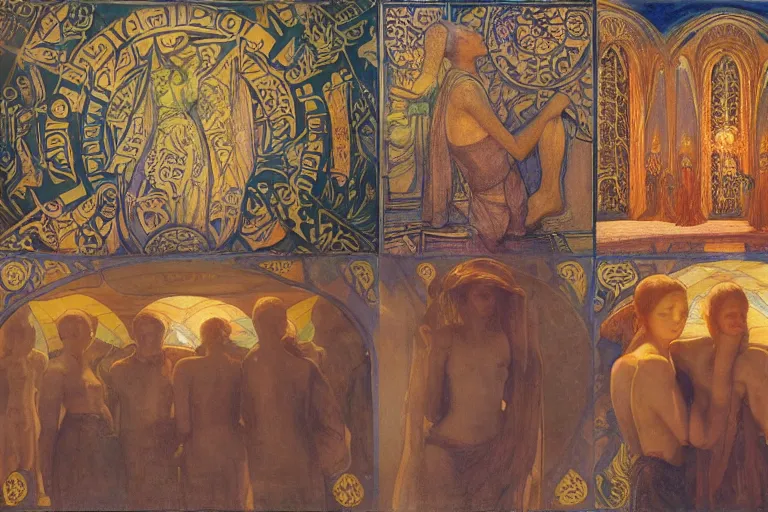 Image similar to Dreaming of the perfect Day by Annie Swynnerton and Nicholas Roerich and jean delville, glowing paper lanterns, strong dramatic cinematic lighting , ornate tiled architecture, lost civilizations, smooth, sharp focus, extremely detailed