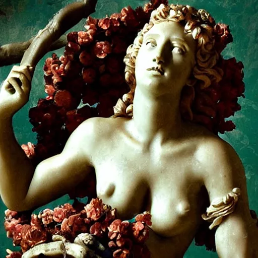 Image similar to sculpture of persephone, goddess of the underworld, made by michelangelo, art station, concept art