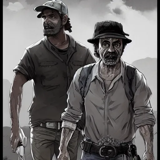 Image similar to don ramon and the chavo del 8 walking dead game telltale, gigachad black and white trending on artstation, painted by greg rutkowski