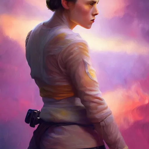 Prompt: daisy ridley ( actress ), full body portrait colorful oil painting by android jones, john jean, yuumei, yanjun cheng, unreal 5, daz, hyperrealistic, octane render, rpg portrait, dynamic lighting, fantasy art, beautiful face