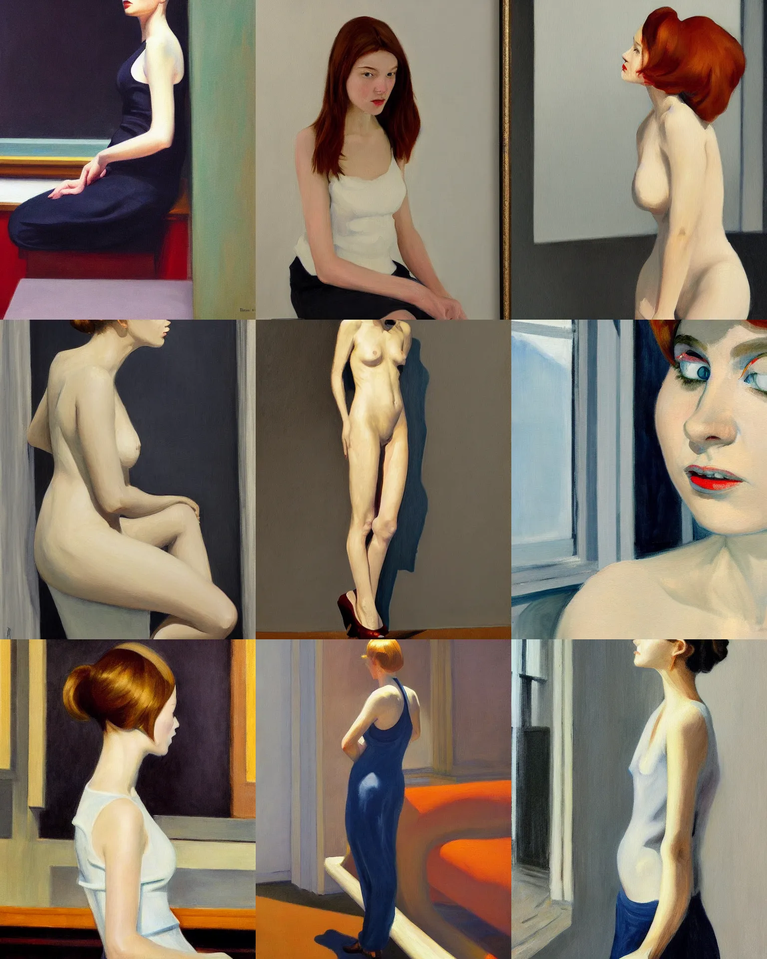 Prompt: a highly - detailed painting by edward hopper of a modern!!! 2 0 1 0 s fashion photography portrait, white background.
