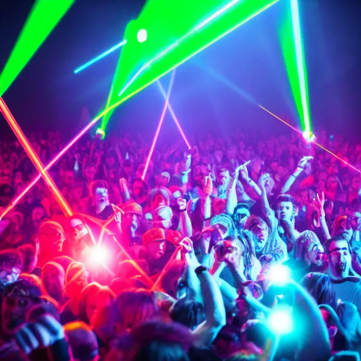 Prompt: a hardcore rave with lasers during the Midieval ages, photo, cinematic, warm lighting, HD, 8k