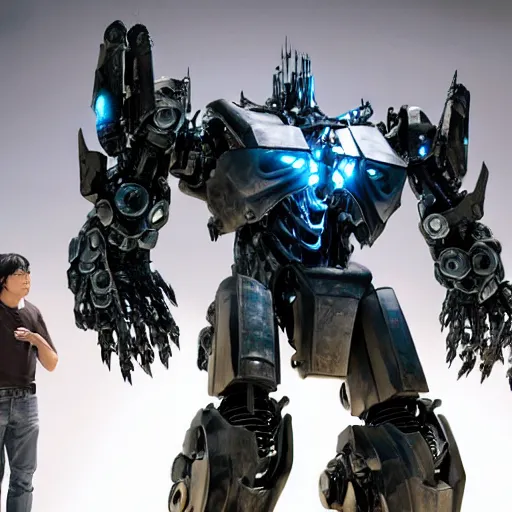 Image similar to cinematic still in real steel movie and westworld and pacific rim movie, one full body ornate humanoid mega mech by fujioka kenki and by mamoru nagano