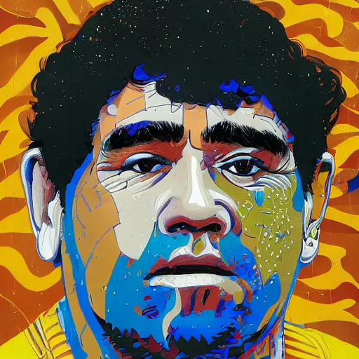 Prompt: painting of diego maradona very detailled, by artgem, botticelli and victo ngai