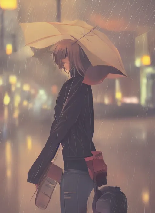 Image similar to listening to music at 2 am, pretty face, perfect body body, pose, rain, lofi, lofi, peaceful, street light, anime key visual, poster, anime, by wlop, high quality, 4 k, trending, trending on artstation