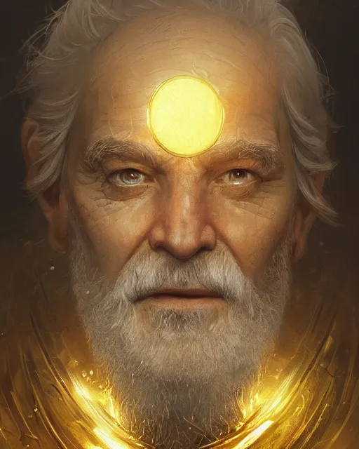 Image similar to An old man looking in a golden mirror, beautiful face, highly detailed face, close-up, fantasy art, male art, in the style of greg rutkowski, illustration, epic, fantasy, intricate, hyper detailed, artstation, concept art, smooth, sharp focus, ray tracing