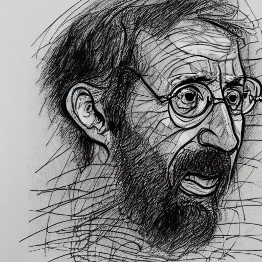 Image similar to a realistic yet scraggly portrait sketch of the side profile of a stern and sophisticated michael rosen, trending on artstation, intricate details, in the style of frank auerbach, in the style of sergio aragones, in the style of martin ansin, in the style of david aja, in the style of mattias adolfsson