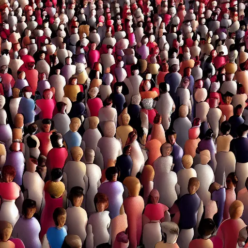 Image similar to a red cgi person inside a crowd of white people