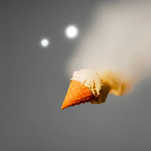 Image similar to photo of an orange ice cream cone firing its retrorockets
