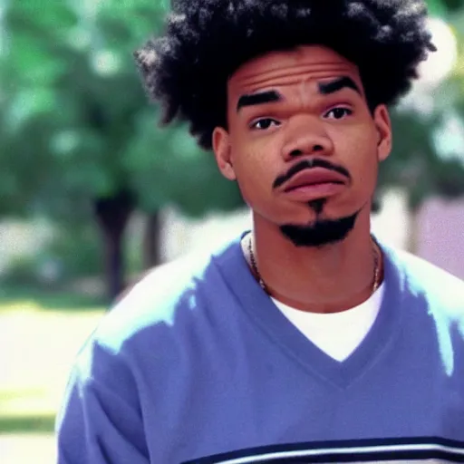 Image similar to a tv still of Chance The Rapper starring as a college student in a 1993 black sitcom