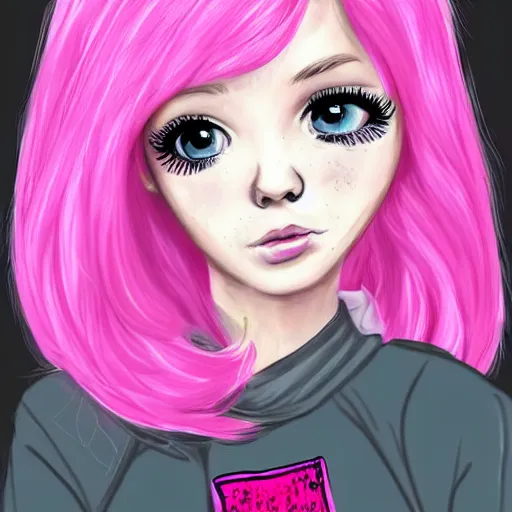 Prompt: alt girl with pink hair, cute outfit, digital art, portrait, highly detailed