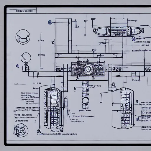 Image similar to a very detailed schematic blueprint of a nanobot
