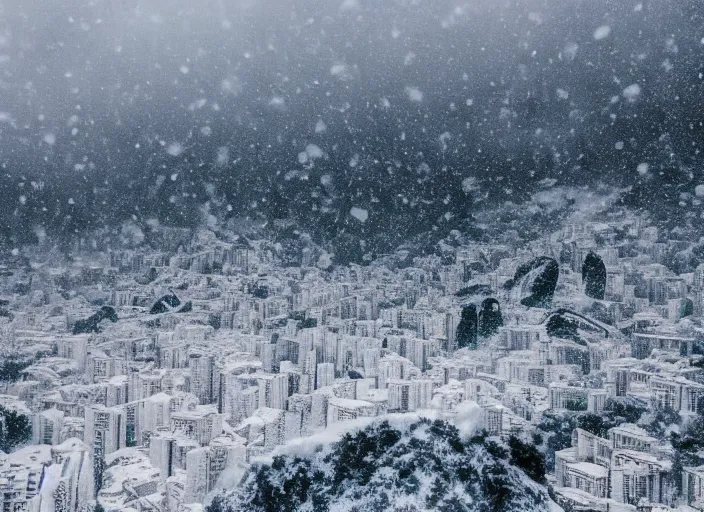 Prompt: rio de janeiro city snowing with a lot of snow, mountains full of snow, photography award photo, 4 k