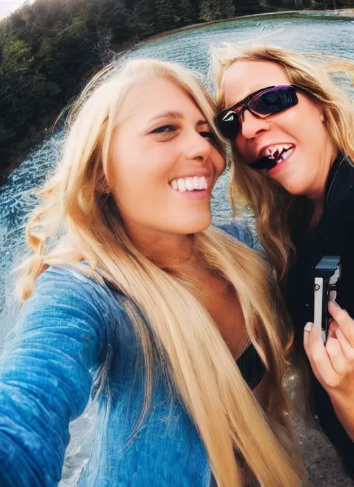 Prompt: gopro footage of a beautiful woman with long blonde hair kissing you