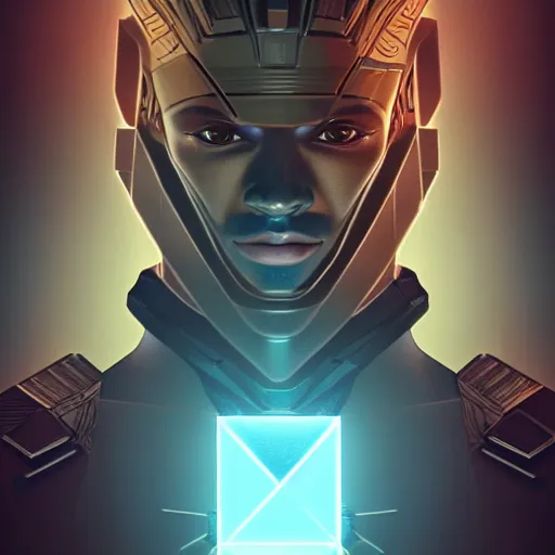 Image similar to symmetry!! solid cube of light, hard edges, product render retro - futuristic poster scifi, lasers and circuits, brown skin prince, egyptian pharaoh, intricate, elegant, highly detailed, digital painting, artstation, concept art, smooth, sharp focus, illustration, dreamlike, art by artgerm