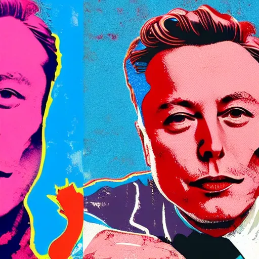 Prompt: the portrait of smug elon musk having dollar signs instead of eyes, colorful pop art, modern art, by andy warhol